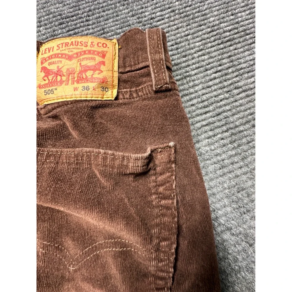 Levi's 505 Regular Fit Corduroy Pants Mens 33x28‎ Brown Straight Leg Stretch